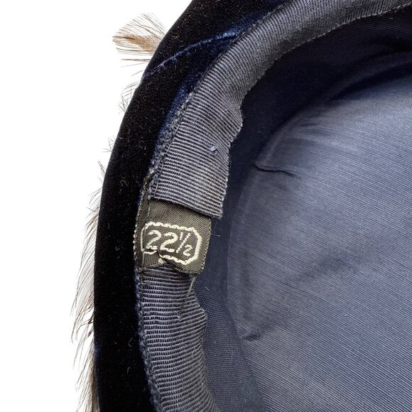 Vintage 50s 60s Navy Velvet Feather Pillbox Hat w/ Veil 22.5" Circ Retro Formal - Picture 7 of 8
